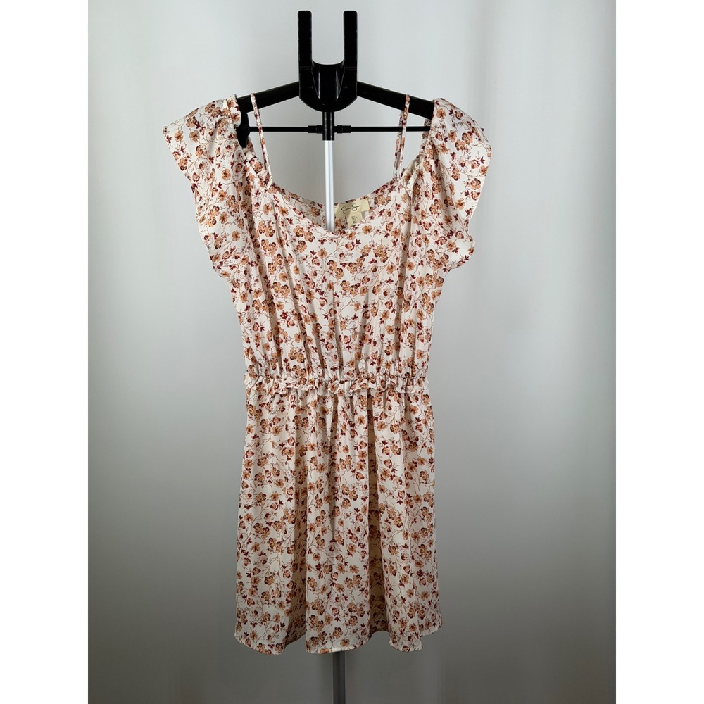 Jessica Simpson Floral Cold Shoulder Mini Dress‎ Cream Orange Large